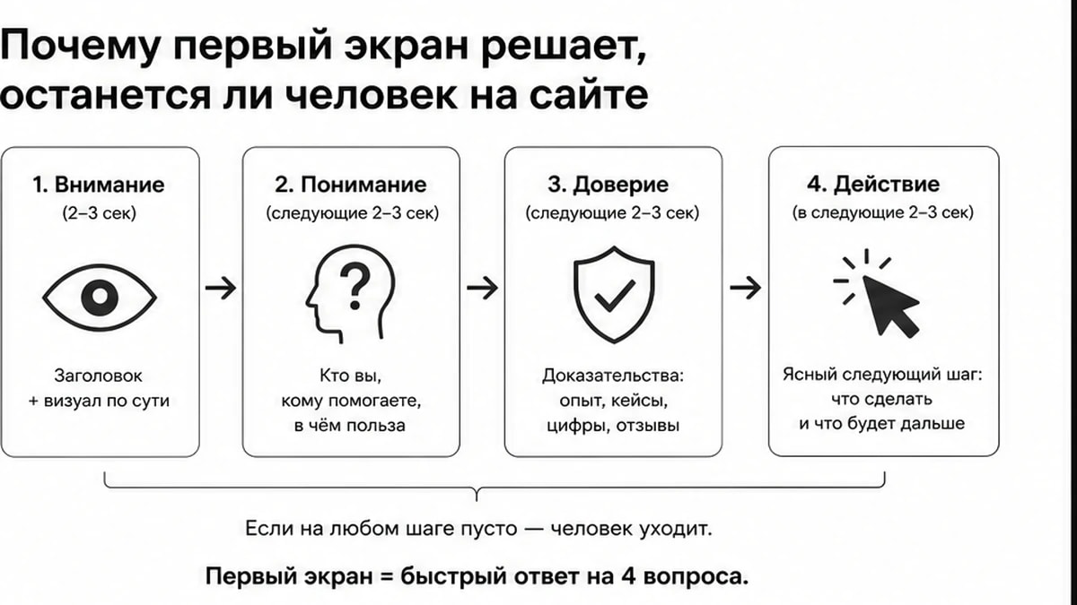 Workflow: почему первый экран решает, останется ли посетитель на сайте эксперта
