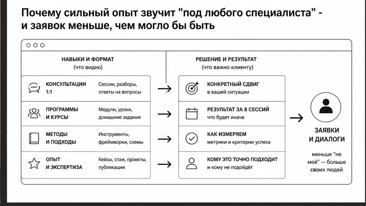 Сравнение самопрезентации: список навыков против конкретного результата для клиента