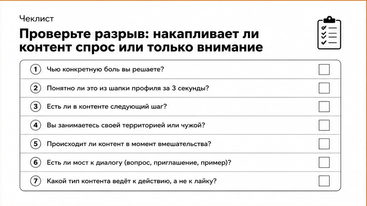 Чеклист из семи вопросов: накапливает ли контент спрос или только внимание