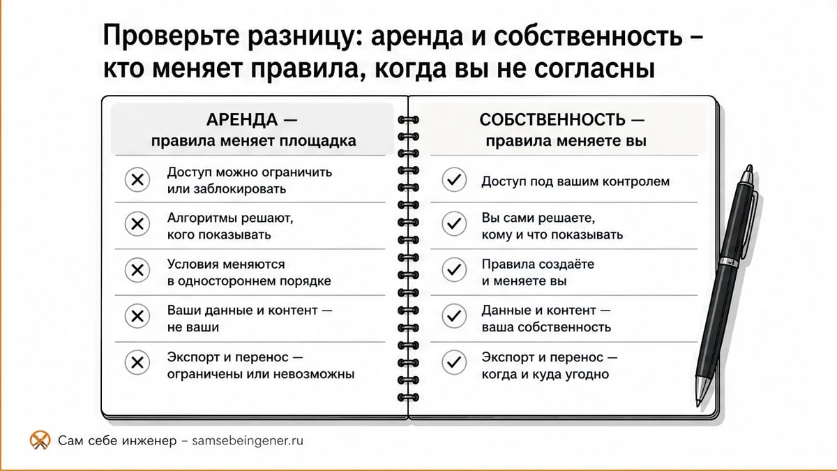 Чек-лист аренда против собственности: кто меняет правила доступа