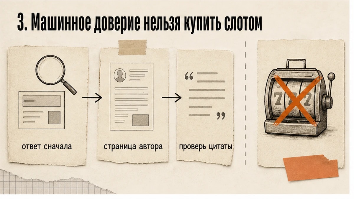 Схема: машинное доверие растёт из ясности, а не из слота