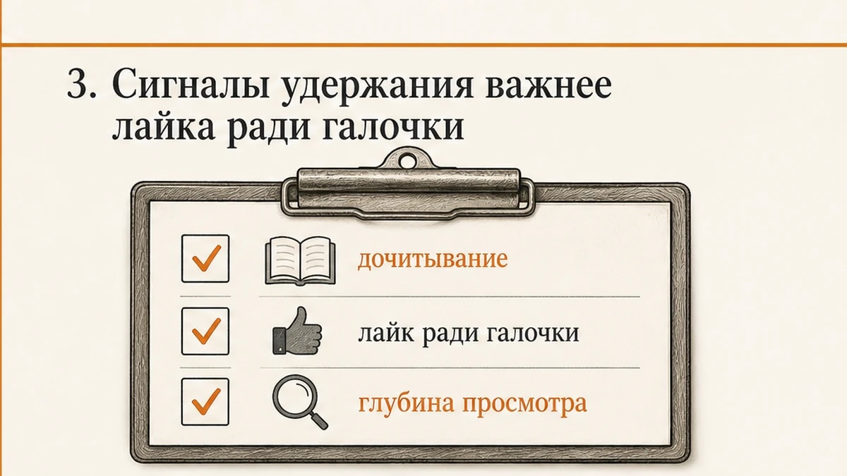 Чеклист сигналов удержания: дочитывание и глубина важнее лайка ради галочки
