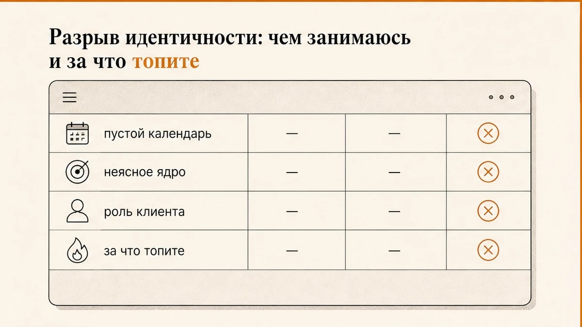 Сравнение пустого календаря и неясного ядра личного бренда