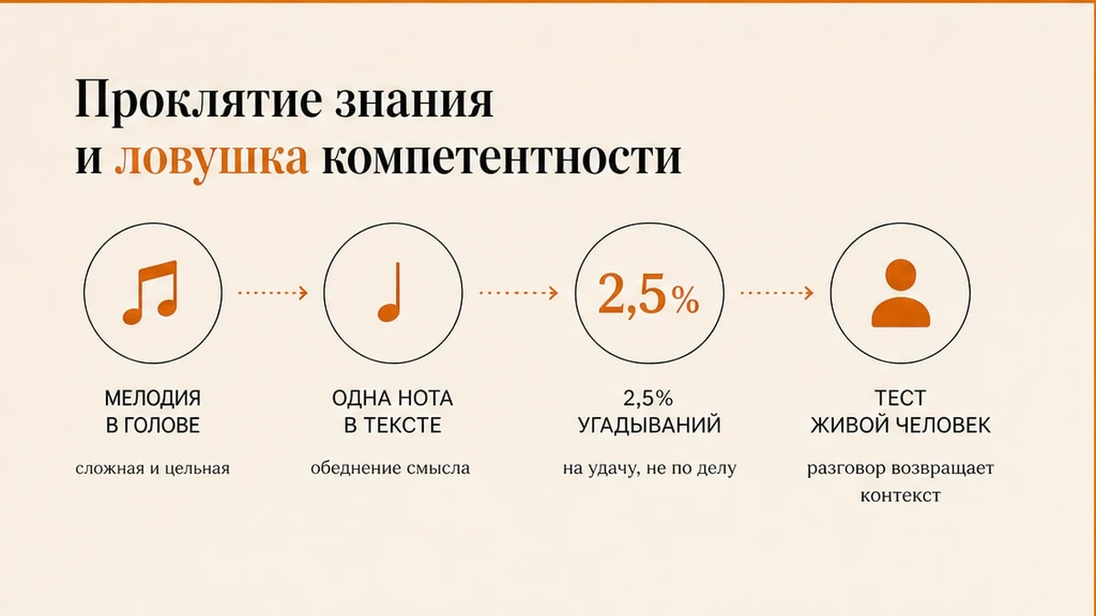 Инфографика: проклятие знания — оркестр в голове и одна нота в тексте