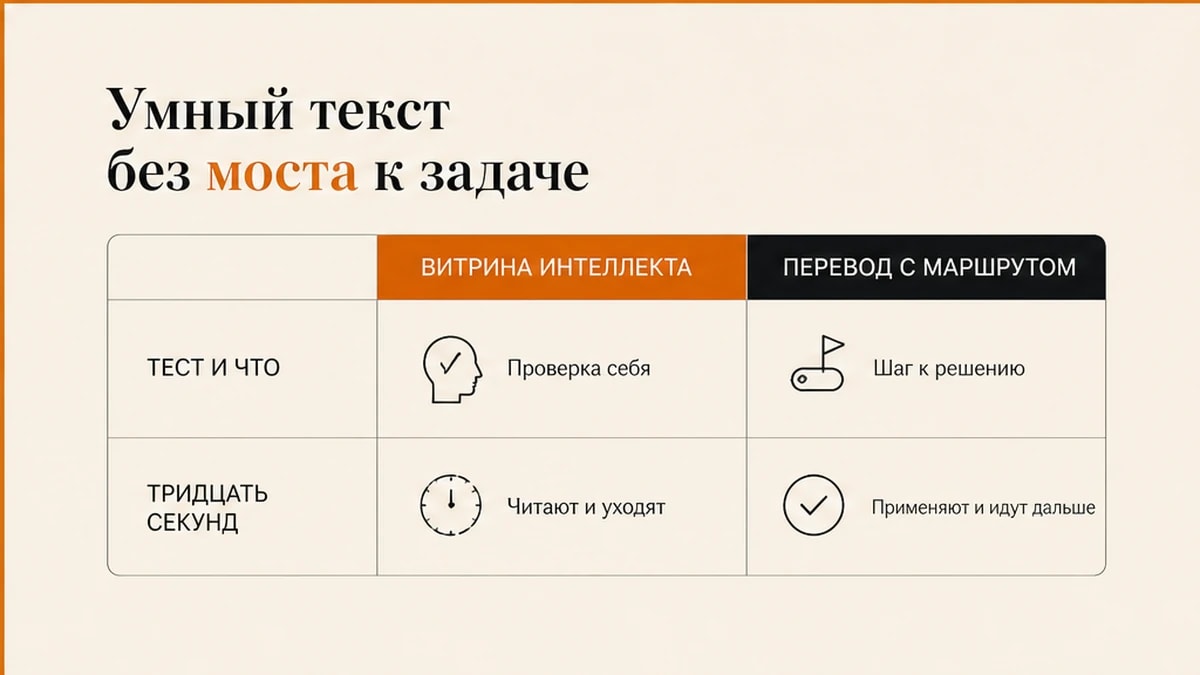 Сравнение витрины интеллекта и текста с маршрутом к задаче читателя
