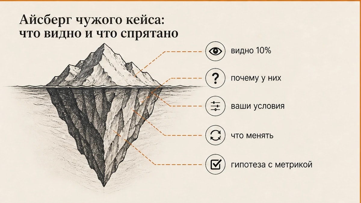 Схема айсберга чужого кейса: три проверки перед заимствованием