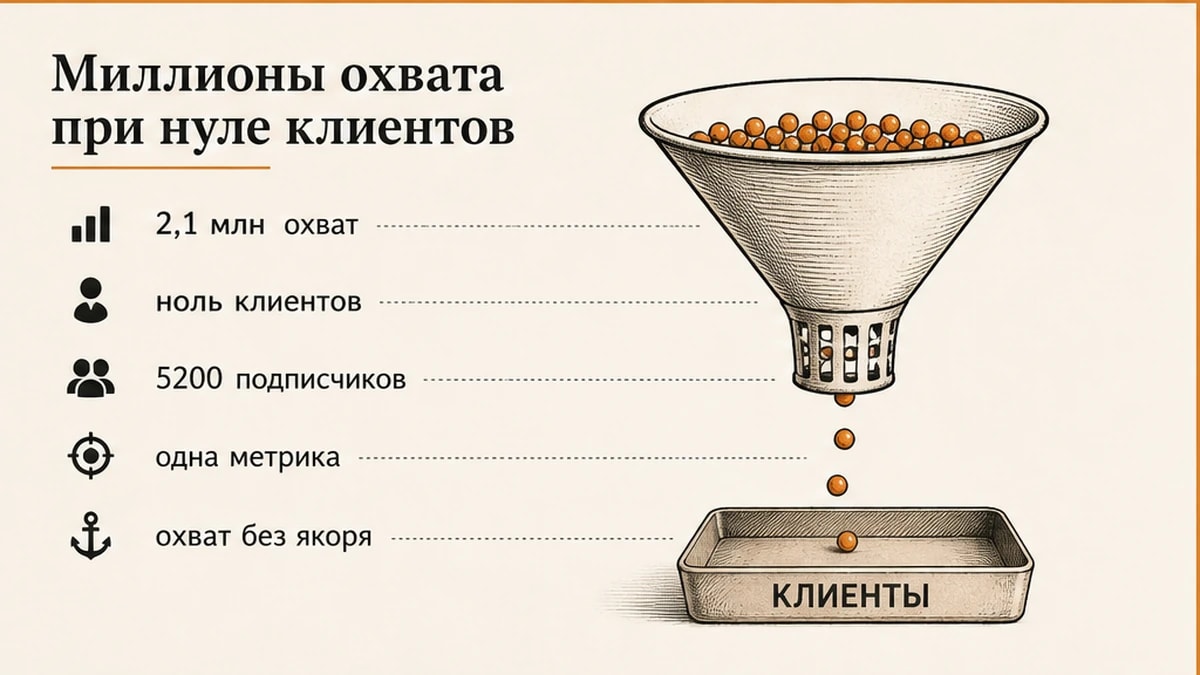 Инфографика: миллионы охвата и ноль клиентов у эксперта