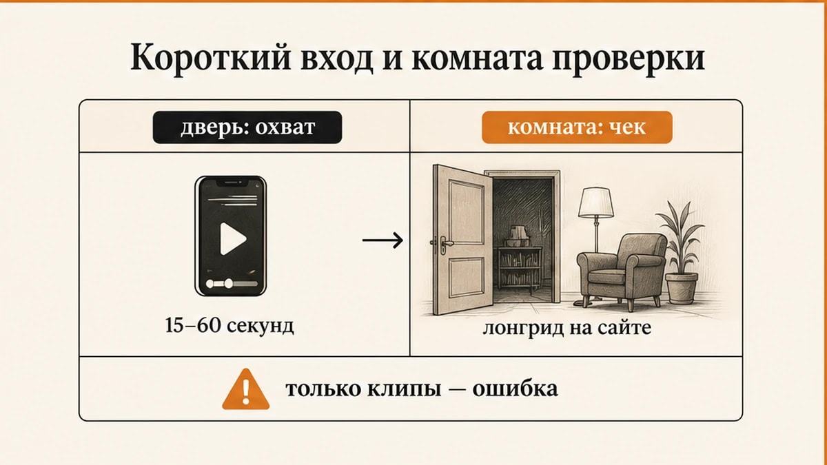Сравнение короткого входа как двери и длинного разговора как комнаты проверки