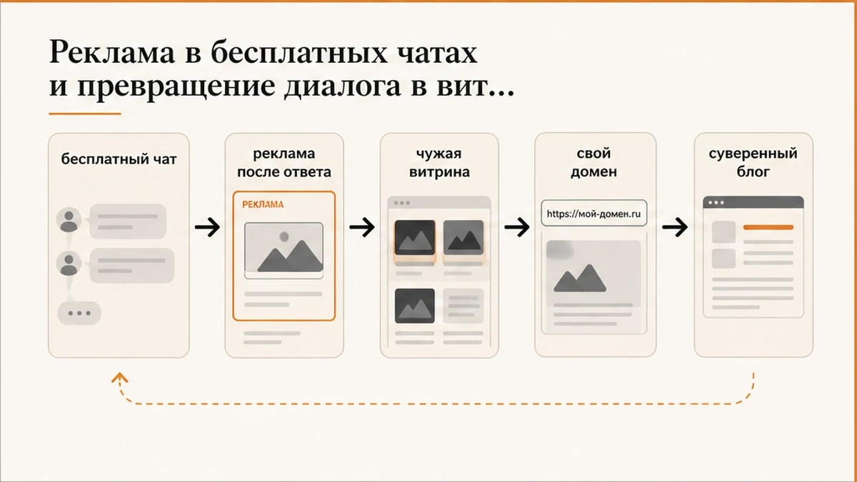 Схема интерфейса: реклама в бесплатном чате и независимый блог на своём домене