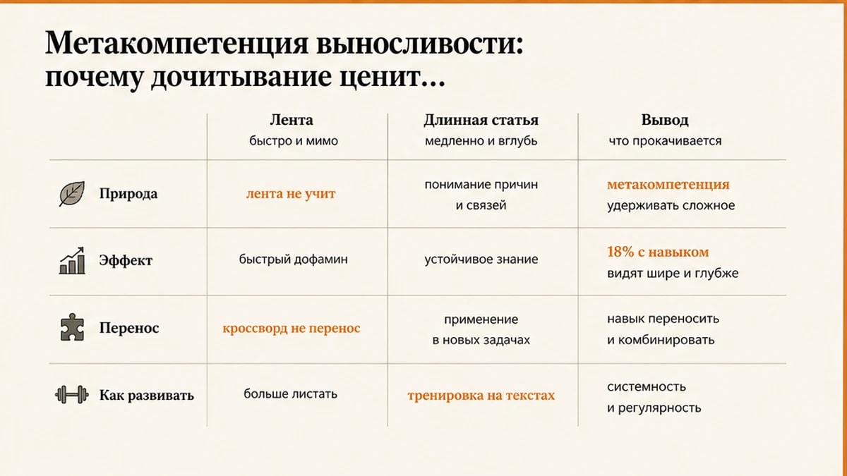 Сравнение метакомпетенции дочитывания и иллюзии объёма знаний из ленты