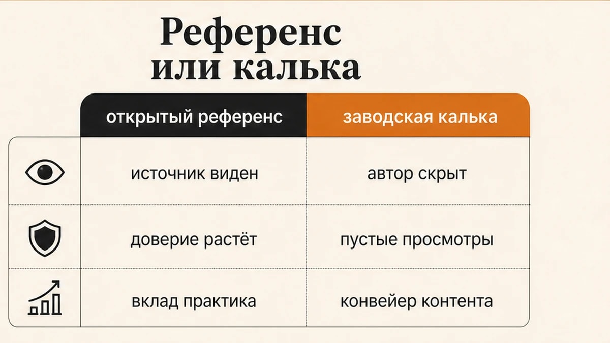 Сравнение открытого референса эксперта и заводской кальки без ссылки