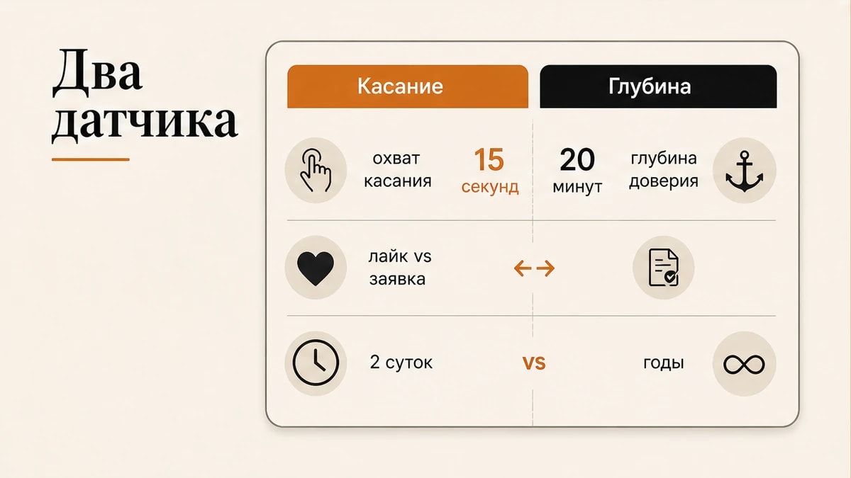 Сравнение датчика охвата касания и датчика глубины доверия эксперта