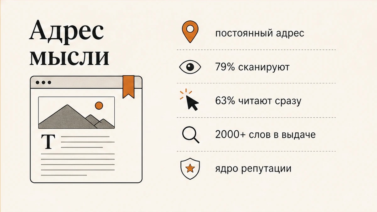 Почему экспертное рассуждение должно жить на собственном сайте с постоянным адресом