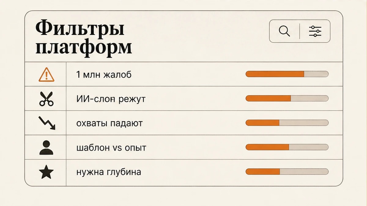Как платформы режут шаблонный ИИ-контент и что остаётся эксперту с глубиной