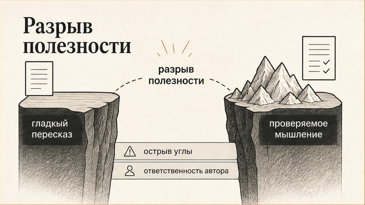 Разрыв экспертной полезности: почему гладкий пересказ обесценивается, а ценится проверяемое мышление