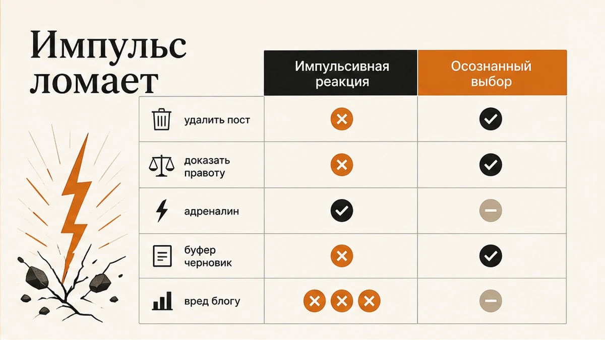 Сравнение двух импульсивных реакций на хейт: удалить пост или доказать правоту