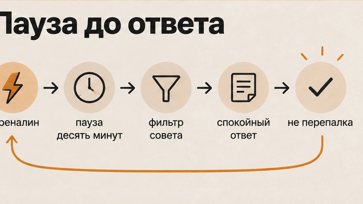 Схема паузы перед ответом: разорвать связку адреналина и клавиатуры