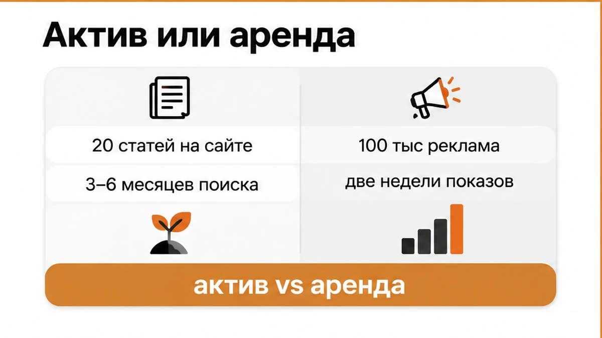 Сравнение накопительного актива статей на домене и аренды внимания через рекламу