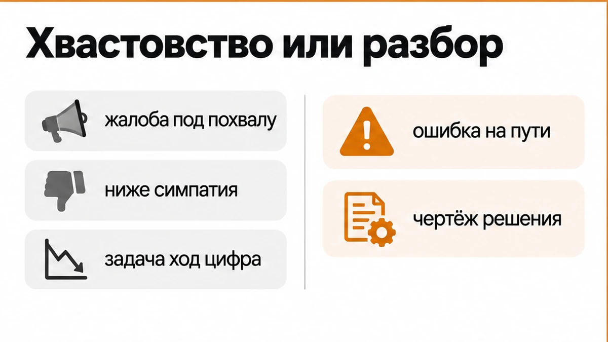 Сравнение скромного хвастовства и честного разбора задачи с цифрами и ошибками